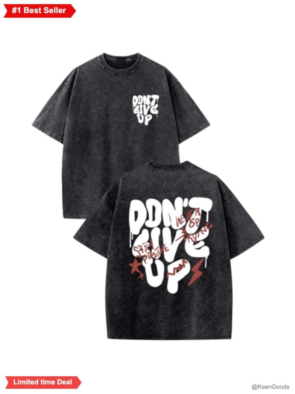 Oversized Graphic Tee Men Vintage Acid Wash Cotton Blend Streetwear T-Shirt